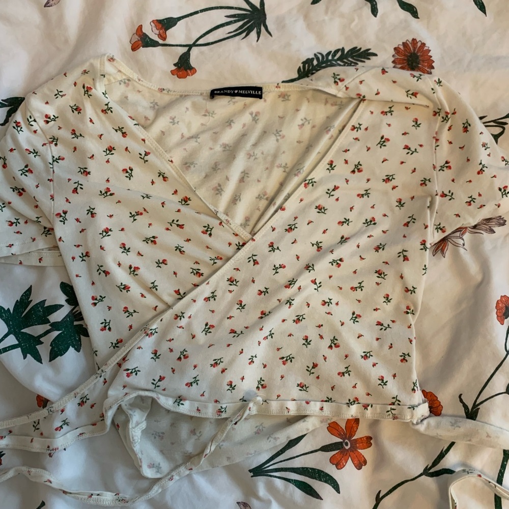 Brandy Melville Floral White Wrap Top